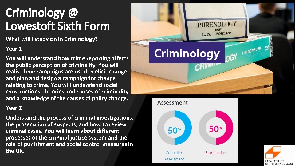 Criminology @ Lowestoft Sixth Form What will I study on in Criminology? Year 1