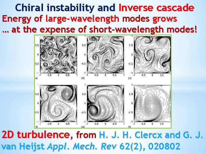 Chiral instability and Inverse cascade Energy of large-wavelength modes grows … at the expense