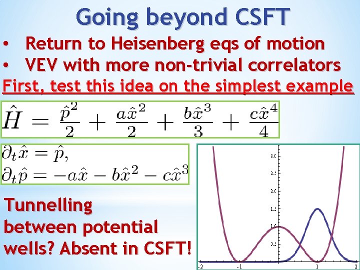 Going beyond CSFT • Return to Heisenberg eqs of motion • VEV with more