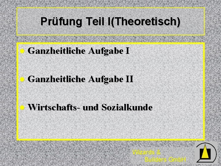 Prüfung Teil I(Theoretisch) l Ganzheitliche Aufgabe II l Wirtschafts- und Sozialkunde Wizards & Builders