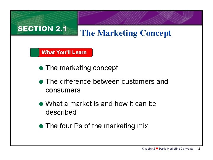 SECTION 2. 1 The Marketing Concept What You'll Learn = The marketing concept =