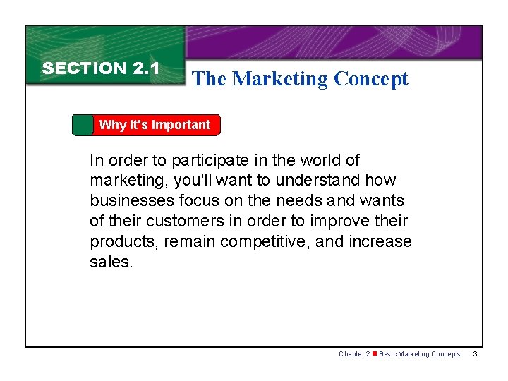 SECTION 2. 1 The Marketing Concept Why It's Important In order to participate in