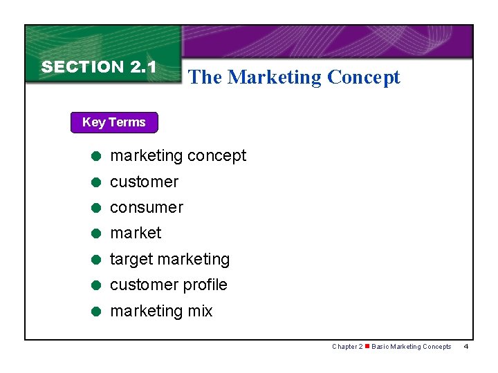 SECTION 2. 1 The Marketing Concept Key Terms = marketing concept = customer =