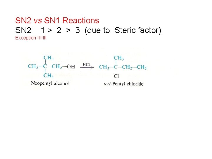 SN 2 vs SN 1 Reactions SN 2 1 > 2 > 3 (due