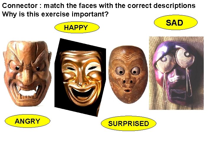 Connector : match the faces with the correct descriptions Why is this exercise important?