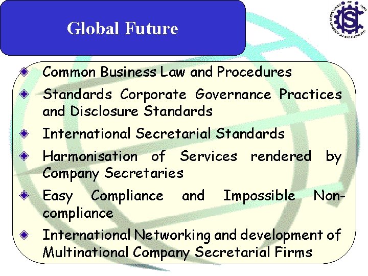 Global Future Common Business Law and Procedures Standards Corporate Governance Practices and Disclosure Standards