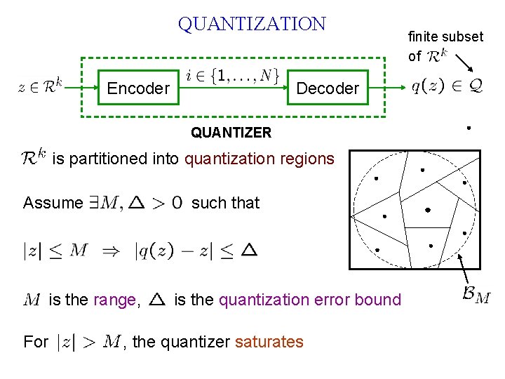 QUANTIZATION Encoder Decoder QUANTIZER is partitioned into quantization regions Assume such that is the