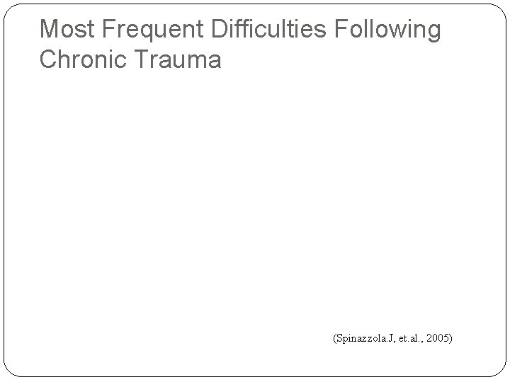 Most Frequent Difficulties Following Chronic Trauma (Spinazzola. J, et. al. , 2005) 37 