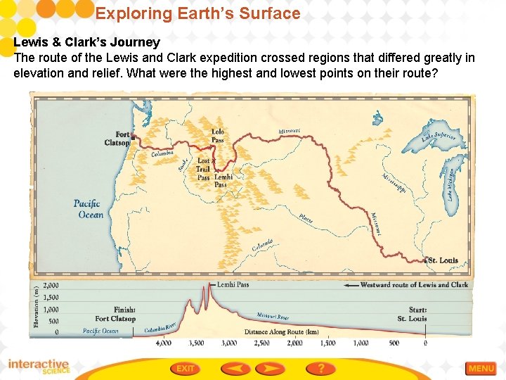 Exploring Earth’s Surface Lewis & Clark’s Journey The route of the Lewis and Clark