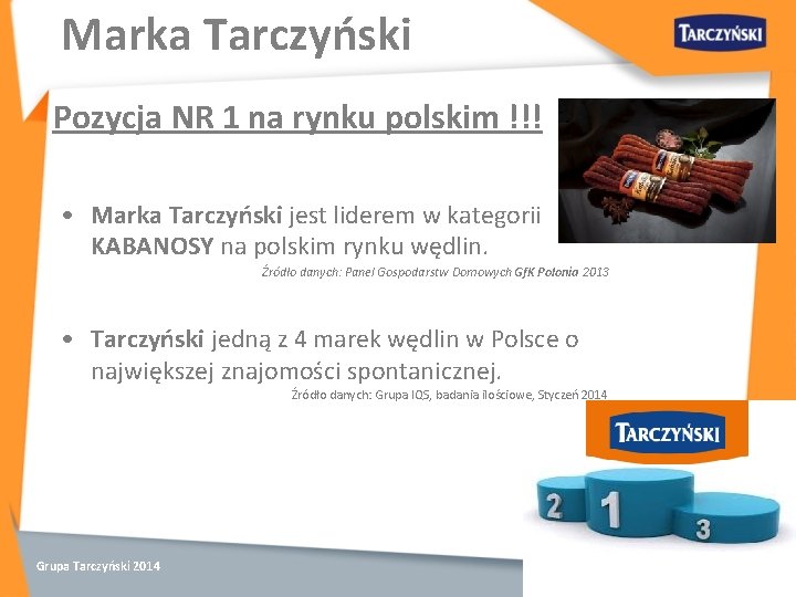 Marka Tarczyński Pozycja NR 1 na rynku polskim !!! • Marka Tarczyński jest liderem