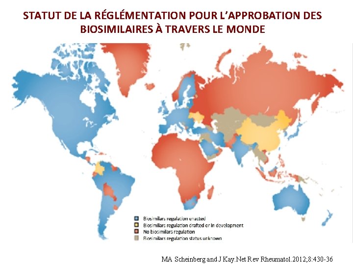 STATUT DE LA RÉGLÉMENTATION POUR L’APPROBATION DES BIOSIMILAIRES À TRAVERS LE MONDE MA Scheinberg