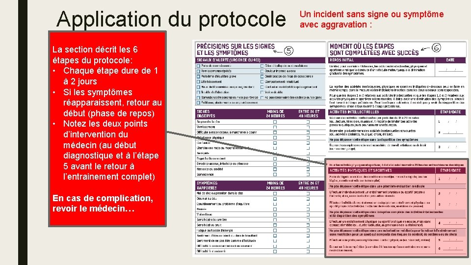 Application du protocole La section décrit les 6 étapes du protocole: • Chaque étape