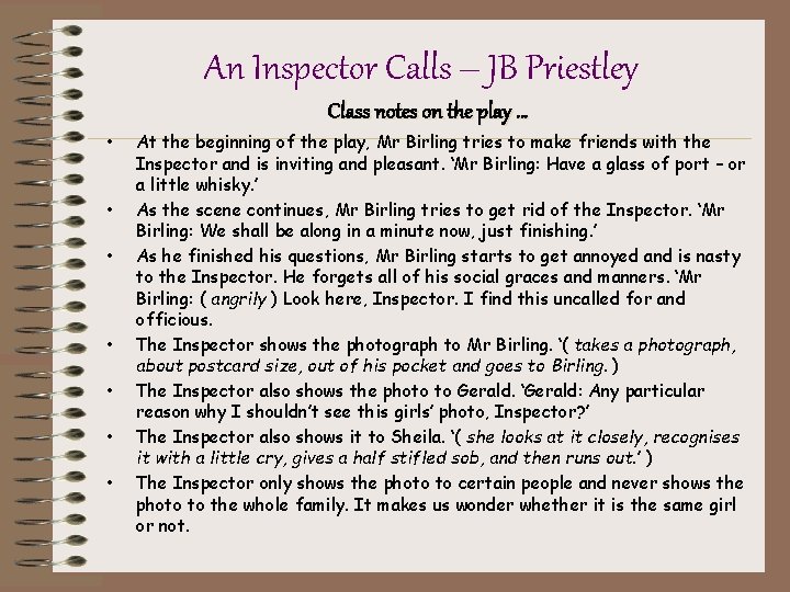 An Inspector Calls – JB Priestley Class notes on the play … • •