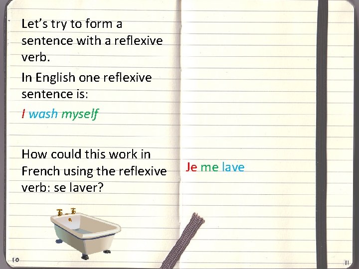 Let’s try to form a sentence with a reflexive verb. In English one reflexive