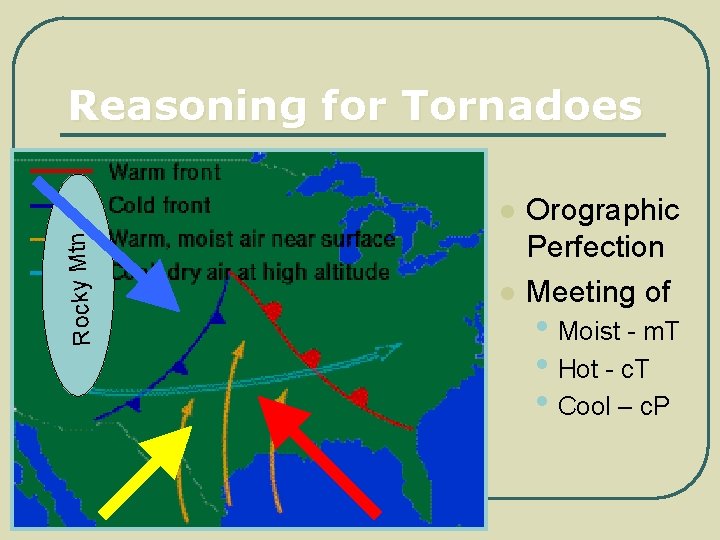 Reasoning for Tornadoes Rocky Mtn. l l Orographic Perfection Meeting of • Moist -