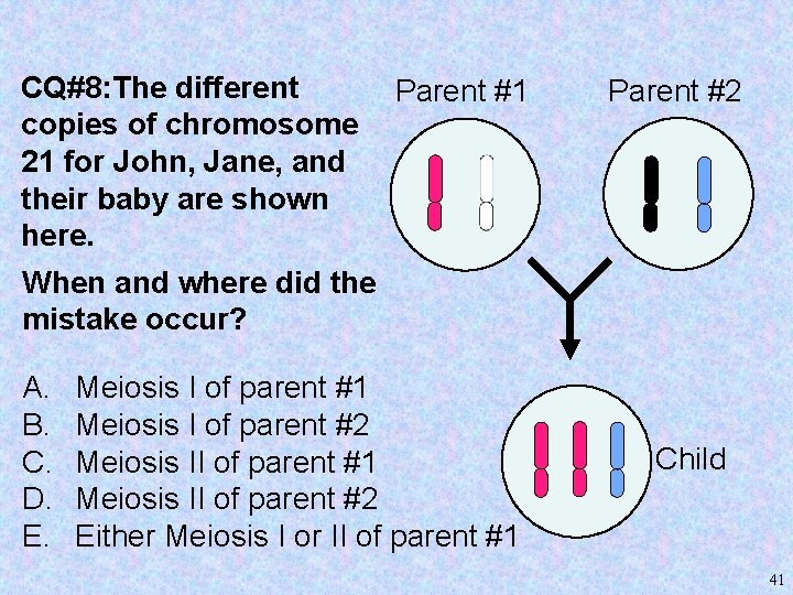CQ#8: The different copies of chromosome 21 for John, Jane, and their baby are