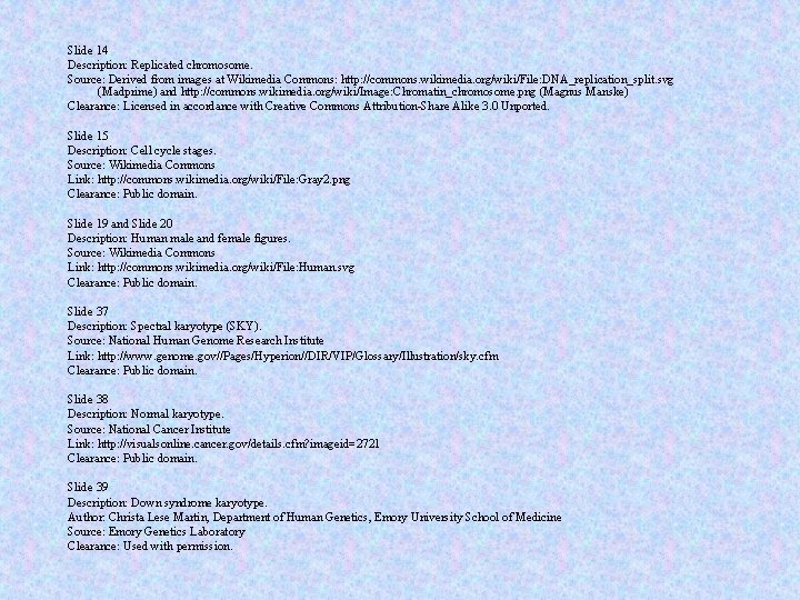 Slide 14 Description: Replicated chromosome. Source: Derived from images at Wikimedia Commons: http: //commons.