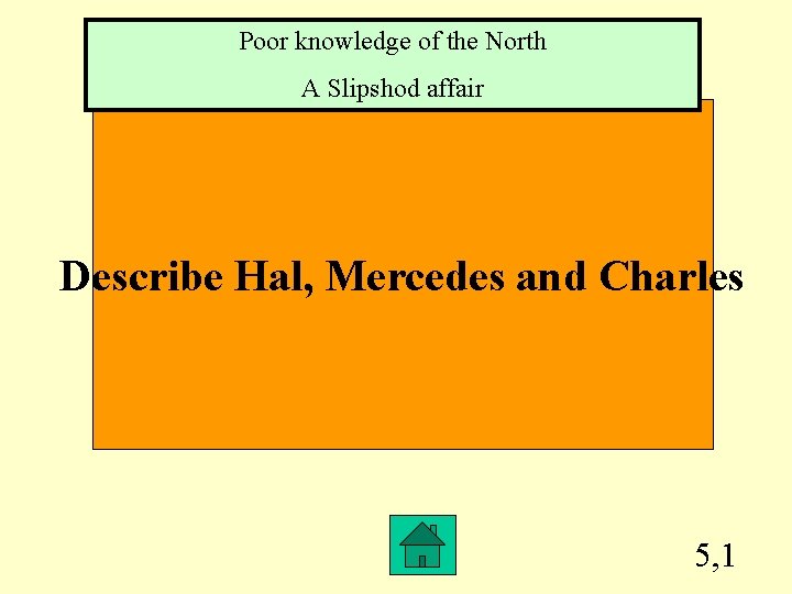 Poor knowledge of the North A Slipshod affair Describe Hal, Mercedes and Charles 5,