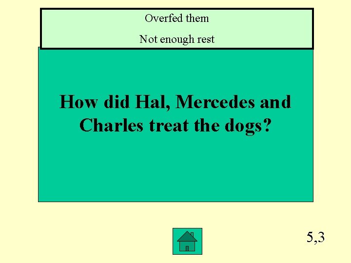 Overfed them Not enough rest How did Hal, Mercedes and Charles treat the dogs?