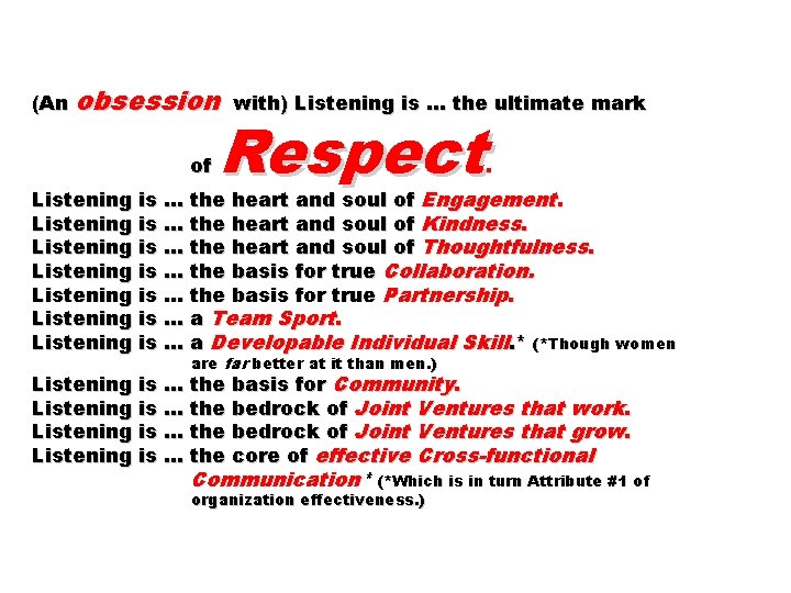 (An obsession with) Listening is. . . the ultimate mark of Respect . Listening