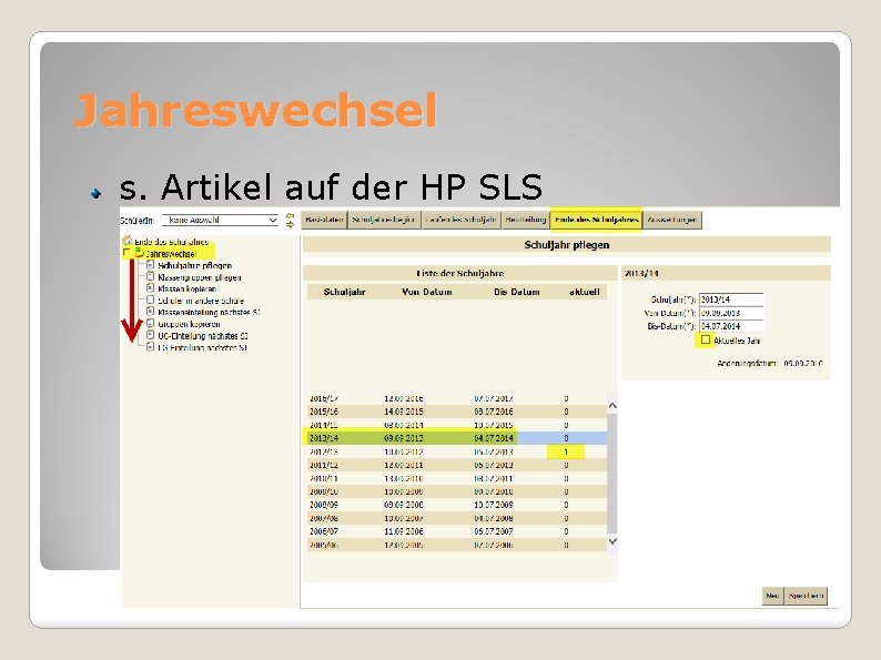 Jahreswechsel s. Artikel auf der HP SLS 