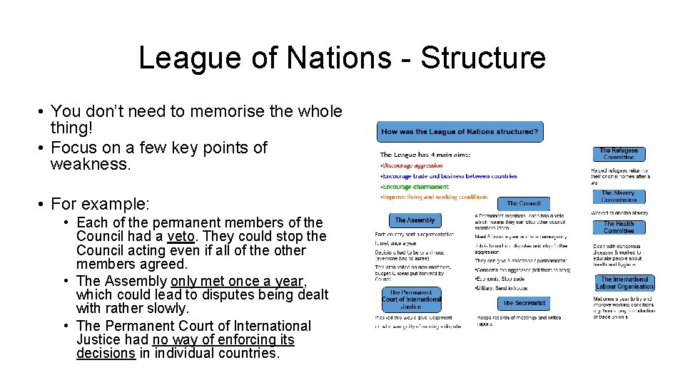 League of Nations - Structure • You don’t need to memorise the whole thing!