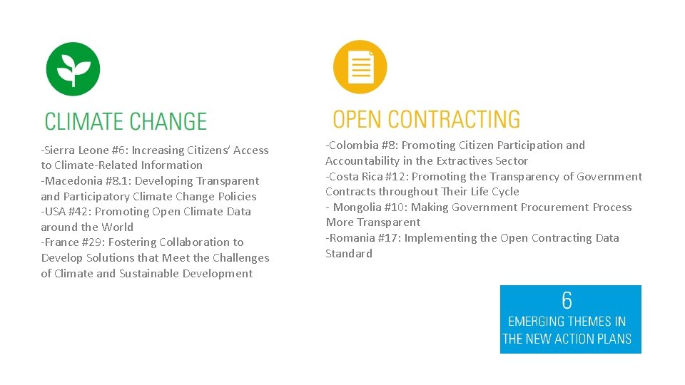 -Sierra Leone #6: Increasing Citizens’ Access to Climate-Related Information -Macedonia #8. 1: Developing Transparent