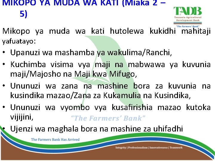 MIKOPO YA MUDA WA KATI (Miaka 2 – 5) Mikopo ya muda wa kati