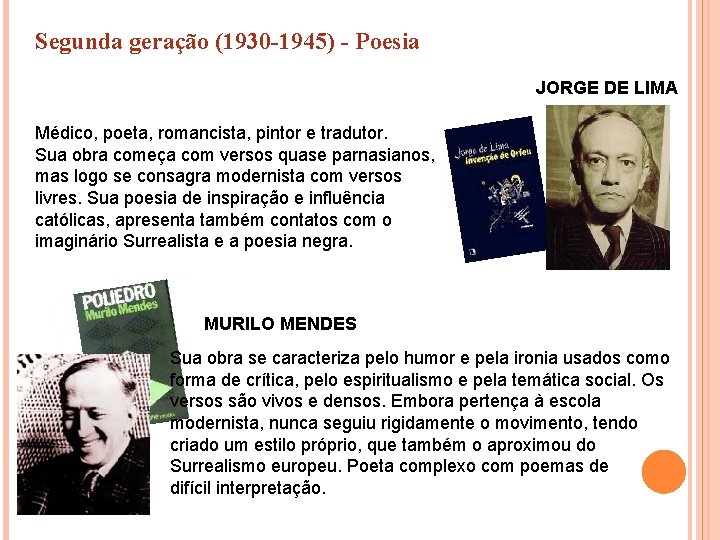Segunda geração (1930 -1945) - Poesia JORGE DE LIMA Médico, poeta, romancista, pintor e