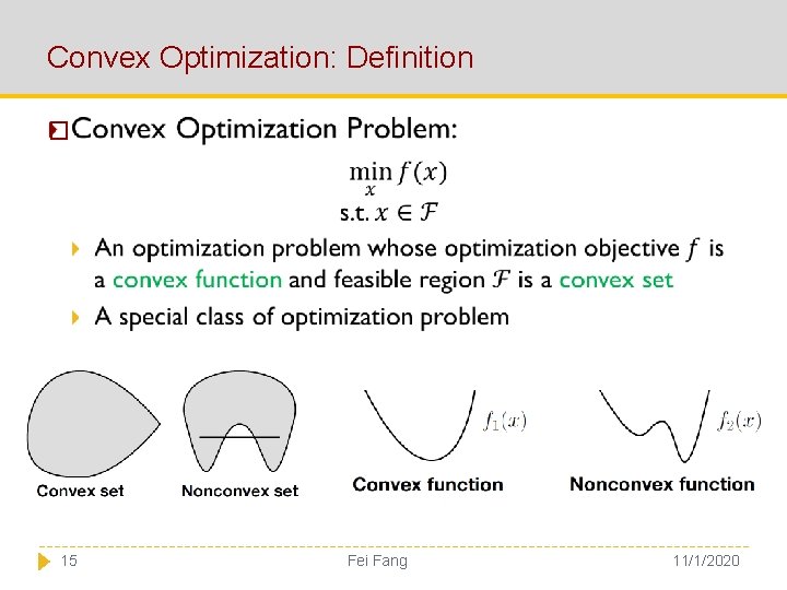 Convex Optimization: Definition � 15 Fei Fang 11/1/2020 