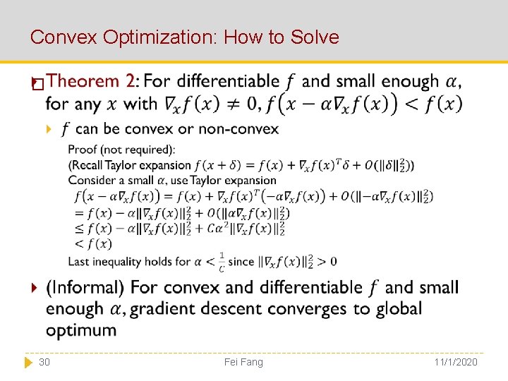 Convex Optimization: How to Solve � 30 Fei Fang 11/1/2020 