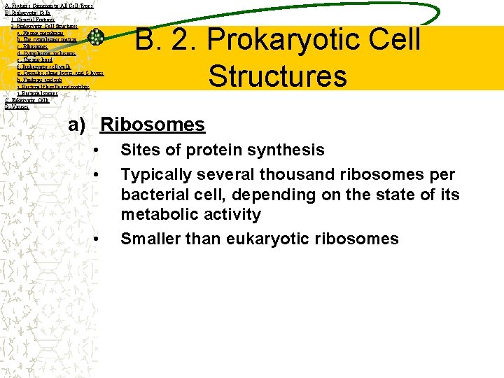 A. Features Common to All Cell Types B. Prokaryotic Cells 1. General Features 2.