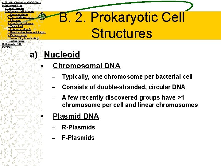 A. Features Common to All Cell Types B. Prokaryotic Cells 1. General Features 2.