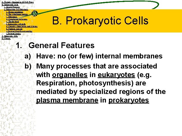 A. Features Common to All Cell Types B. Prokaryotic Cells 1. General Features 2.