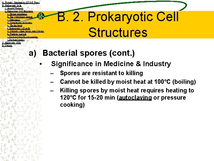 A. Features Common to All Cell Types B. Prokaryotic Cells 1. General Features 2.