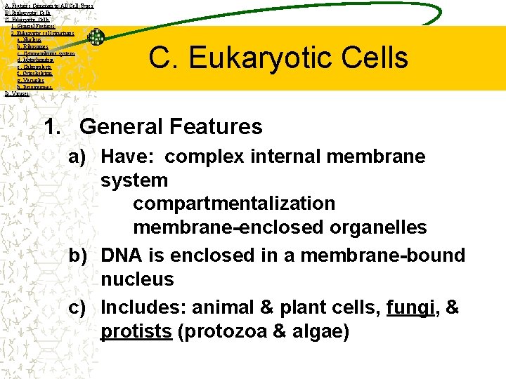 A. Features Common to All Cell Types B. Prokaryotic Cells C. Eukaryotic Cells 1.