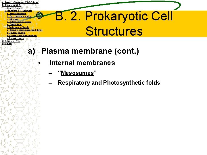 A. Features Common to All Cell Types B. Prokaryotic Cells 1. General Features 2.