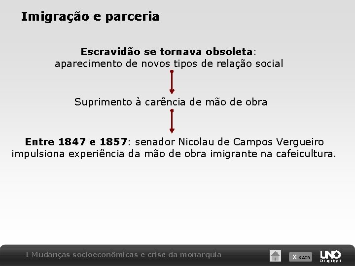 Imigração e parceria Escravidão se tornava obsoleta: aparecimento de novos tipos de relação social