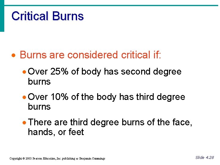 Critical Burns · Burns are considered critical if: · Over 25% of body has