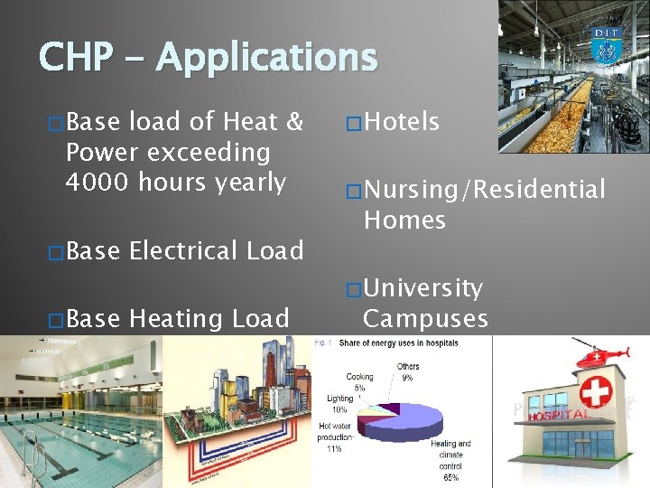 CHP - Applications � Base load of Heat & Power exceeding 4000 hours yearly