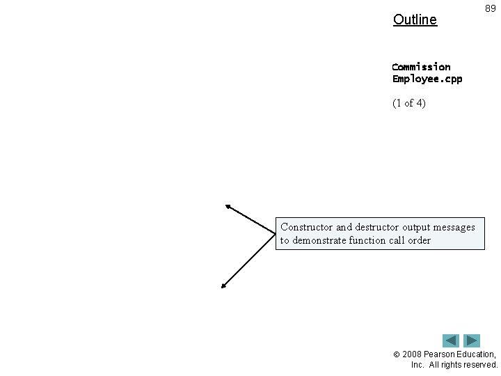 Outline 89 Commission Employee. cpp (1 of 4) Constructor and destructor output messages to