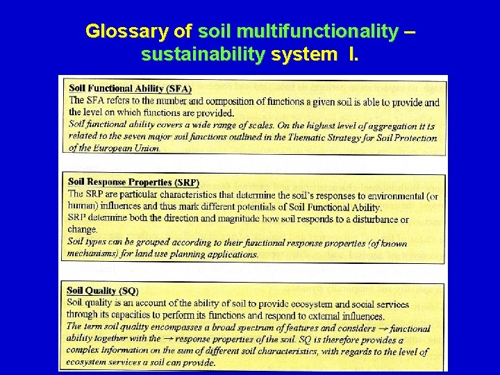 Glossary of soil multifunctionality – sustainability system I. 