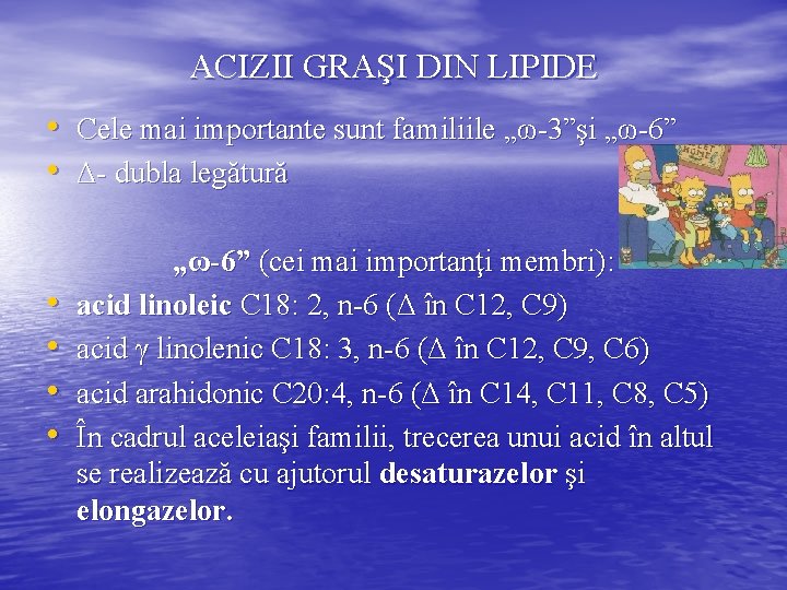 ACIZII GRAŞI DIN LIPIDE • Cele mai importante sunt familiile „ω-3”şi „ω-6” • Δ-
