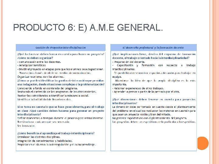 PRODUCTO 6: E) A. M. E GENERAL. 