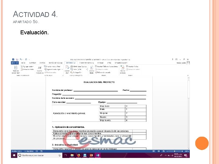 ACTIVIDAD 4. APARTADO 5 G. Evaluación. 