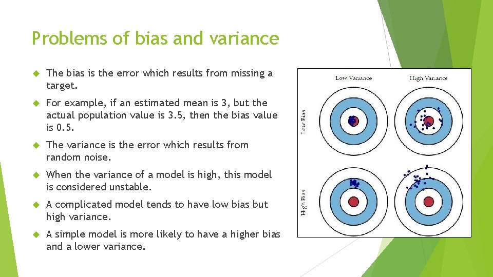 Problems of bias and variance The bias is the error which results from missing