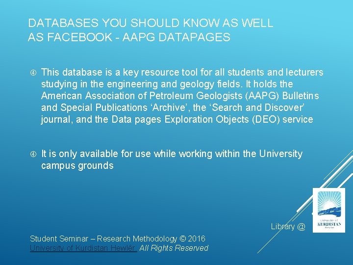 DATABASES YOU SHOULD KNOW AS WELL AS FACEBOOK - AAPG DATAPAGES This database is