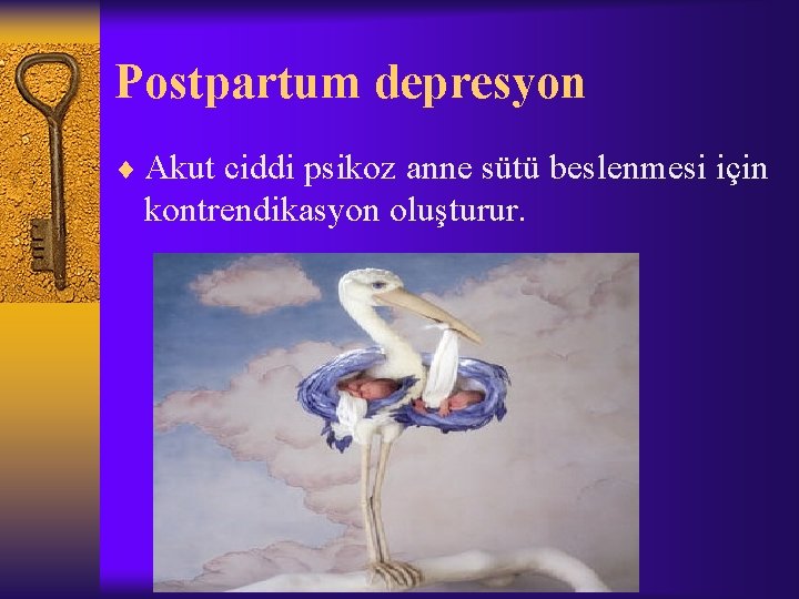 Postpartum depresyon ¨ Akut ciddi psikoz anne sütü beslenmesi için kontrendikasyon oluşturur. 