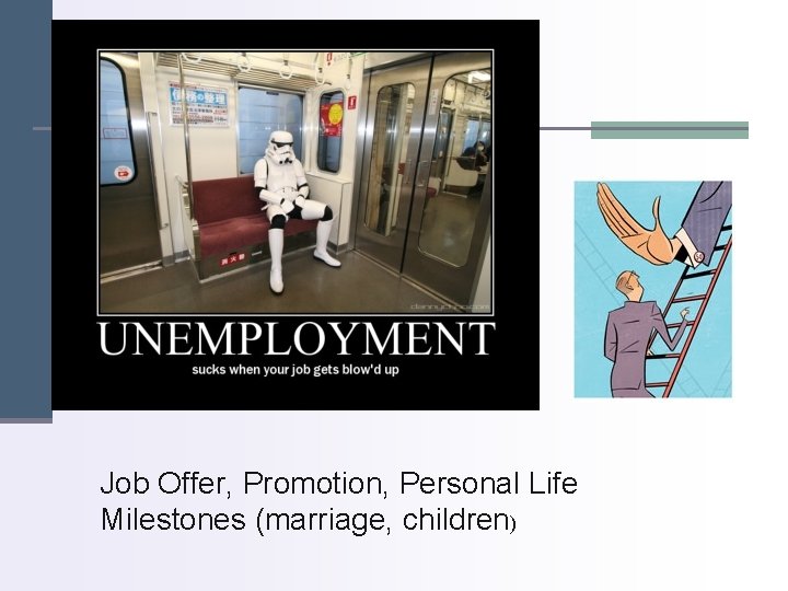 Job Offer, Promotion, Personal Life Milestones (marriage, children) 