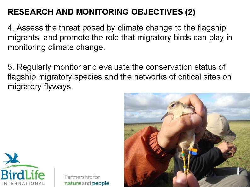 RESEARCH AND MONITORING OBJECTIVES (2) 4. Assess the threat posed by climate change to